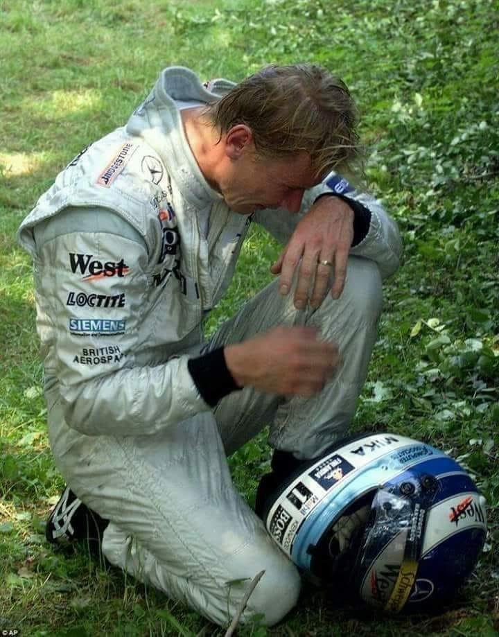 Mika Hakkinen crying.
