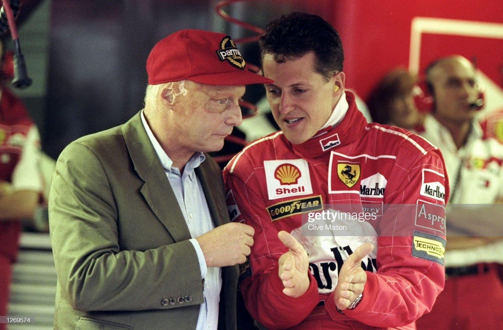 12 Sep 1998: Niki Lauda and Michael Schumacher during qualifying for the Italian Grand Prix at Monza, Italy. 