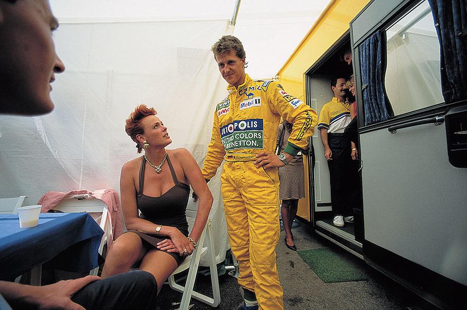 Michael Schumacher, Benetton, with Brigitte Nielsen.