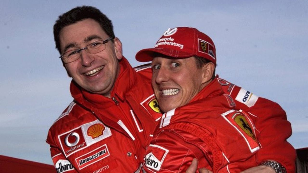 Michael Schumacher with Mattia Binotto.