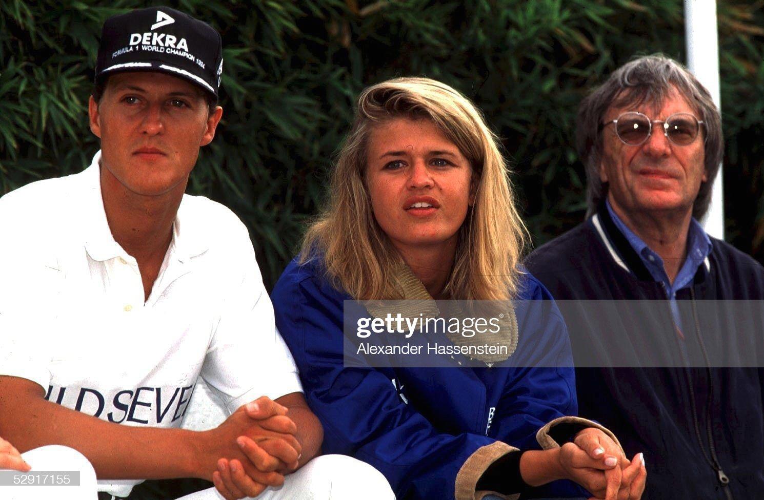 Michael Schumacher, Corinna and Bernie Ecclestone on April 09, 1995.