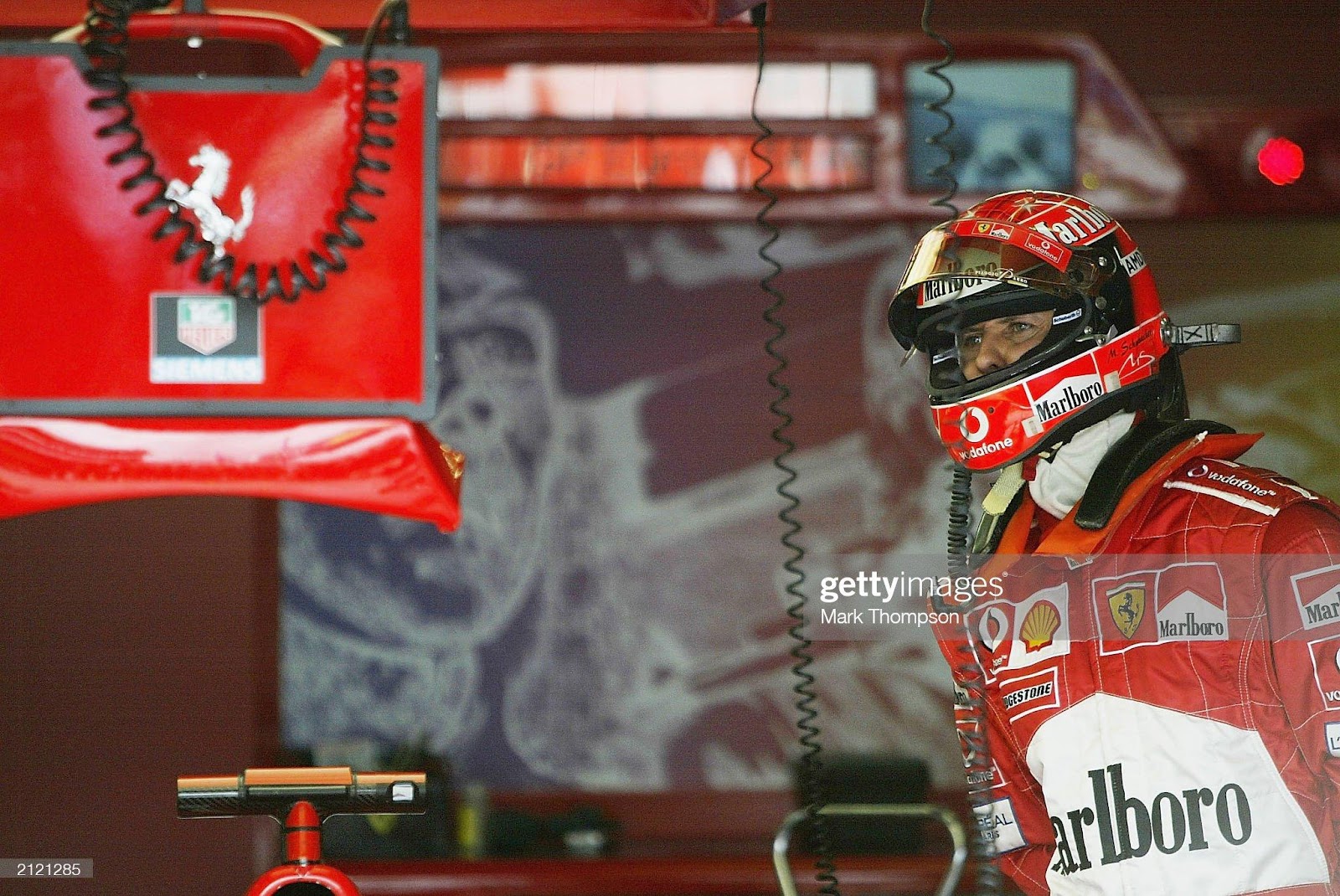 Michael Schumacher, Ferrari, prepares to qualify for the Formula One European Grand Prix at the Nurburgring on June 28, 2003 in Nurburg, Germany.