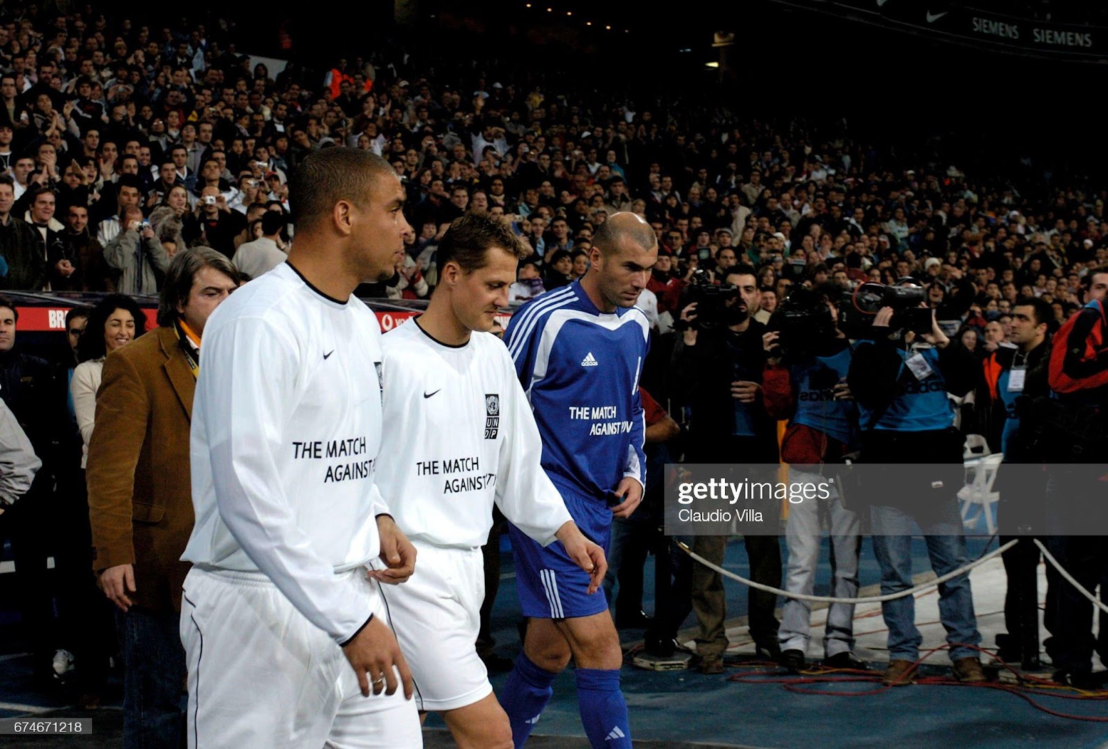Left to right Ronaldo, Michael Schumacher and Zinedine Zidane during the match against poverty played between Ronaldo & friends and Zidane & friends at 