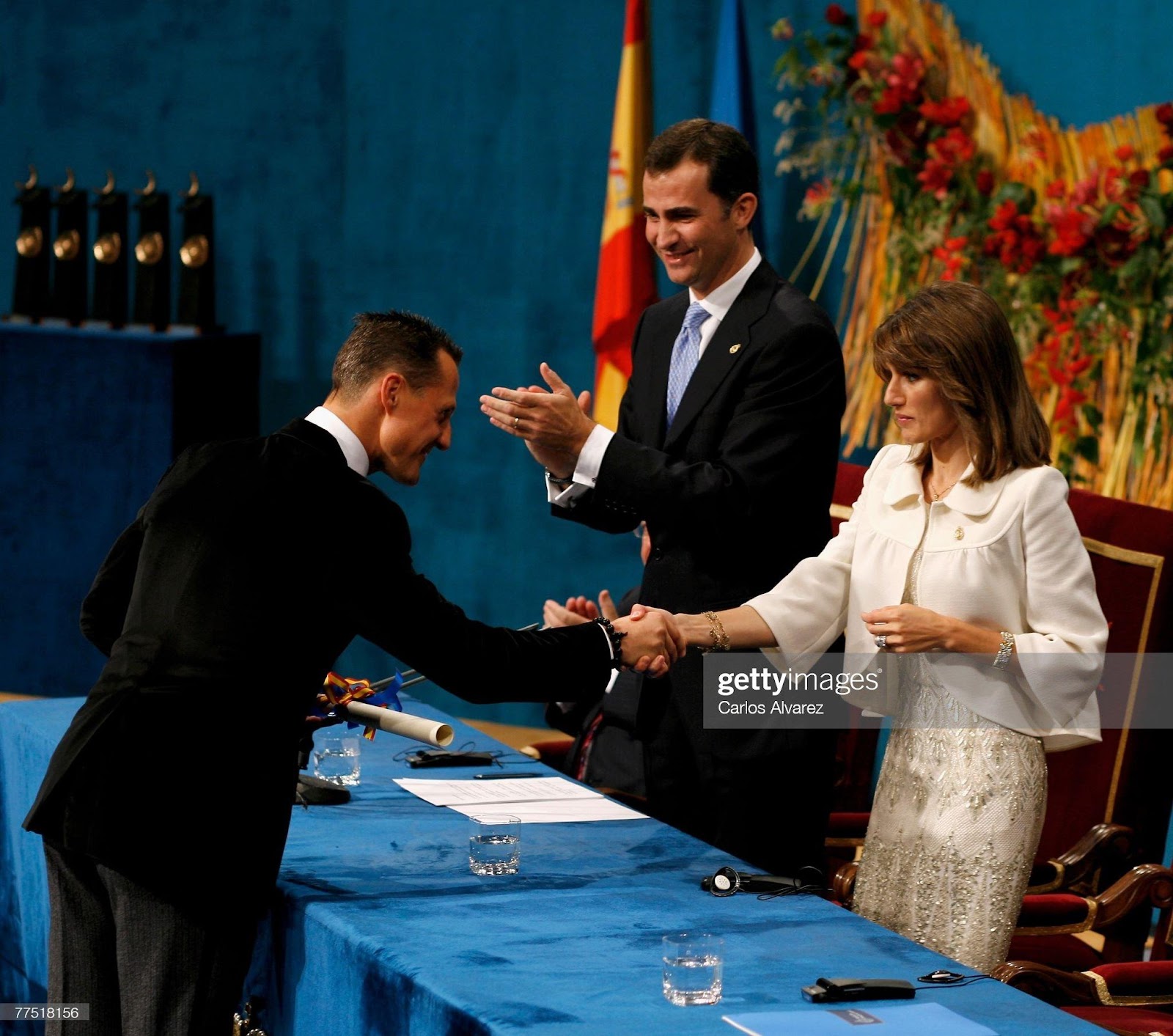 Michael Schumacher receives from Princess Letizia of Spain the Sport Award during Prince of Asturias Award Ceremony on October 26, 2007 at the 