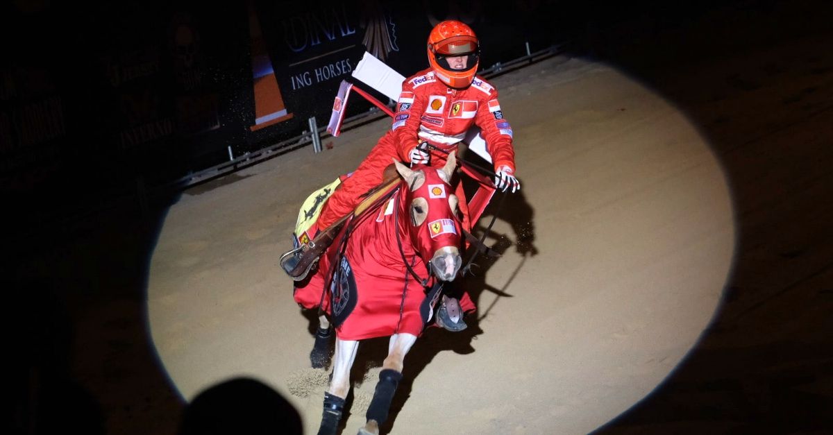 Gina Maria Schumacher riding her 'Ferrari' horse.
