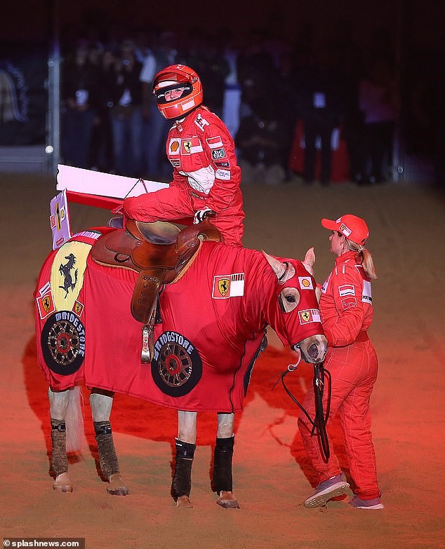 Gina performed a series of 'pit-stops' during her Formula 1 themed routine at the freestyle riding competition.