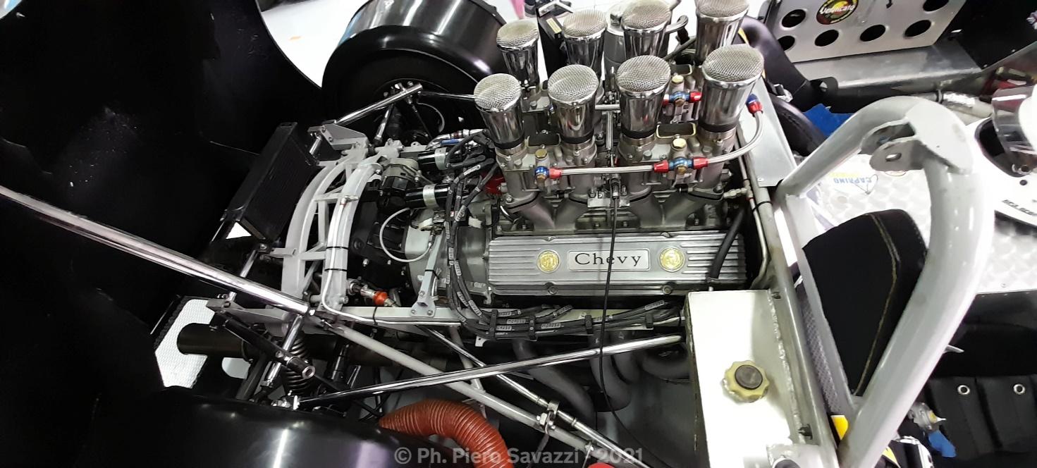 The engine of a racing car.