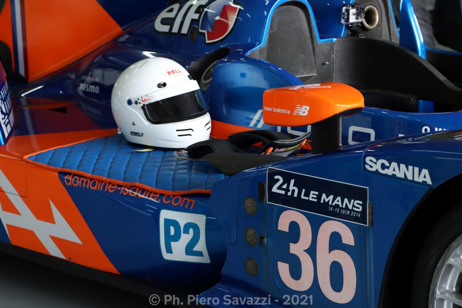 A blue and orange racing car.