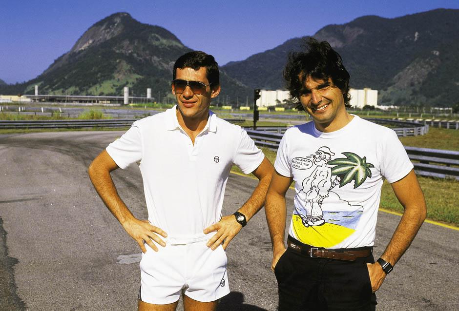 1980, Ayrton Senna and Nelson Piquet model some casual looks in Brazil. 