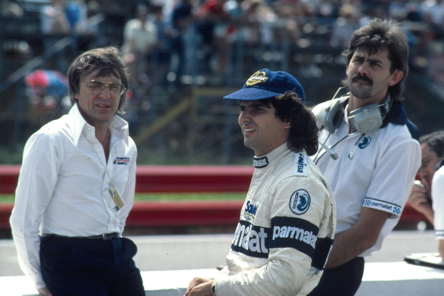 Nelson Piquet with Bernie Ecclestone and Gordon Murray in 1983.
