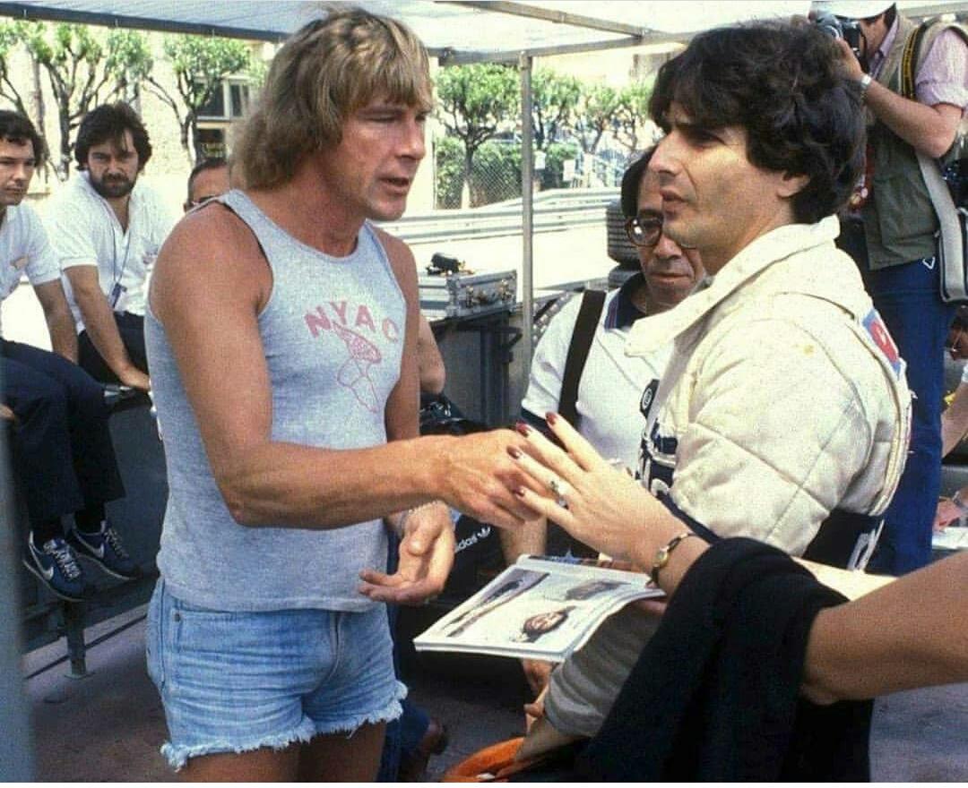 James Hunt with Nelson Piquet.