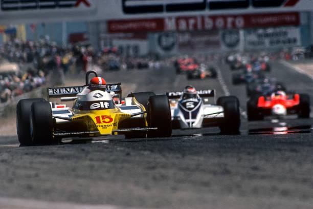 Jean-Pierre Jabouille, Nelson Piquet, Renault RE20, Brabham-Ford BT49, Grand Prix of France, Circuit Paul Ricard, 29 June 1980.