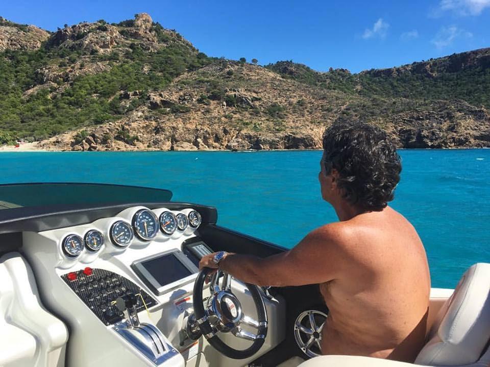 On January 6, 2017, taking a speedboat ride in the Caribbean, in Saint Barths. 