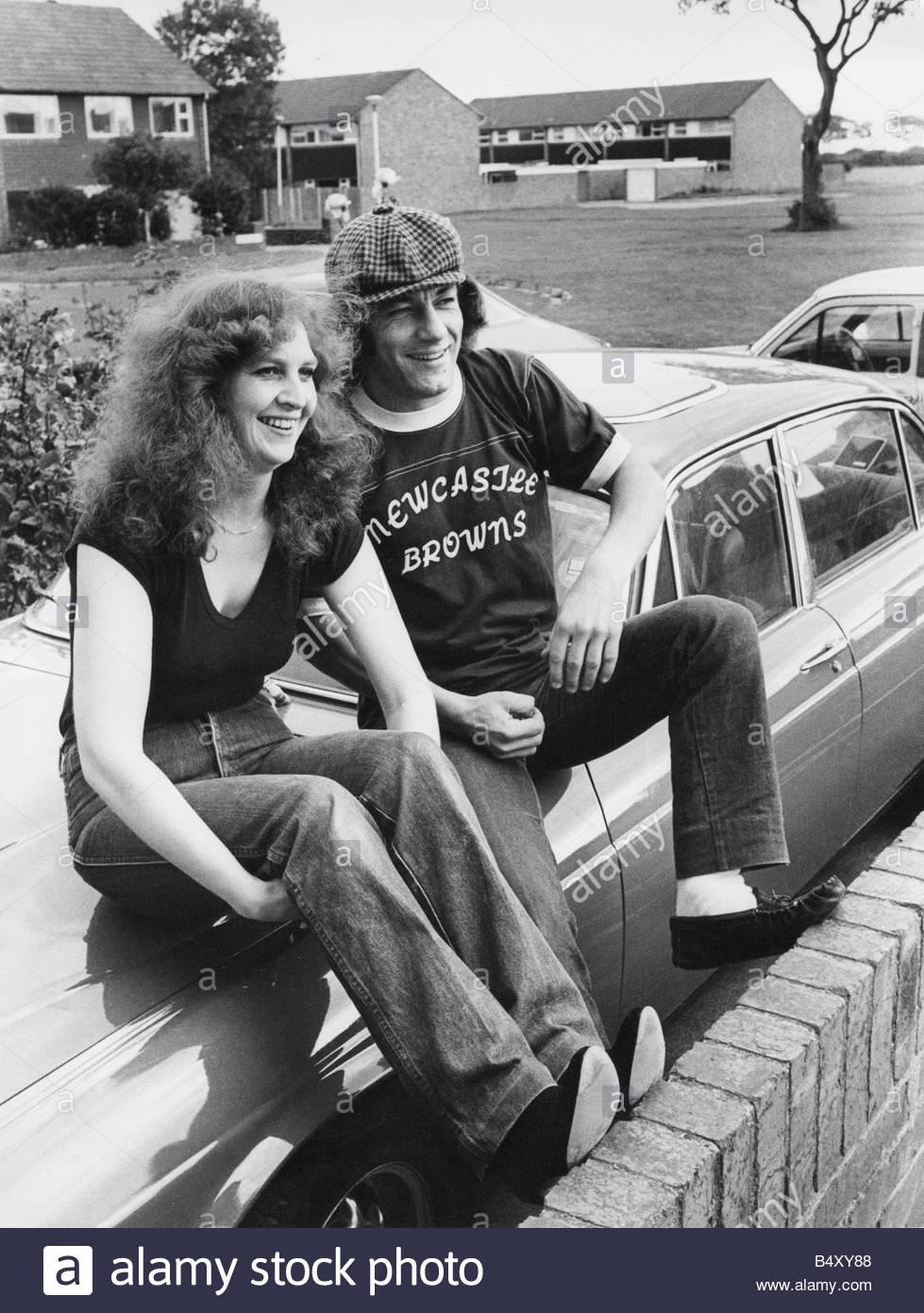 Brian Johnson, lead singer of the rock group AC/DC, at his North Shields home with his wife Carol on 14 October 1980.