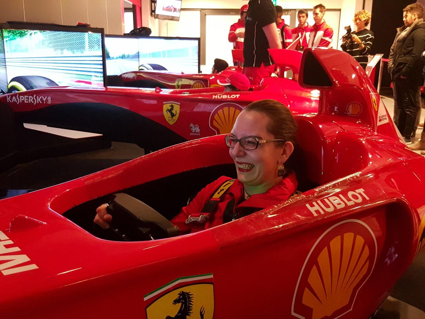 Iina at the Ferrari simulator.