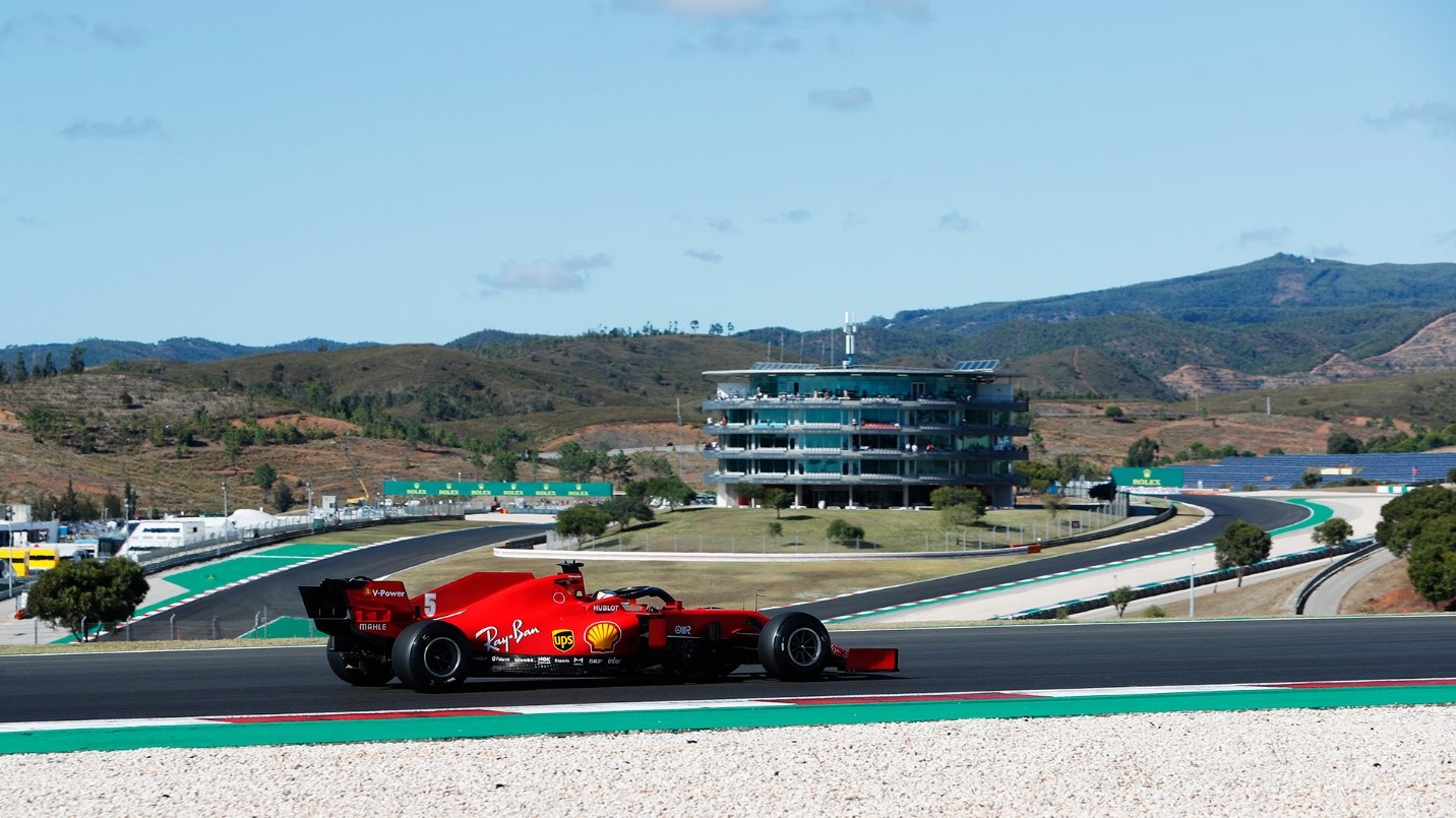 A Ferrari F1 at Portimao circuit.
