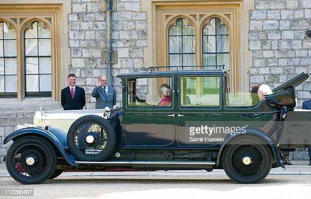 The Duke of Edinburgh reviews parade of vintage cars.
