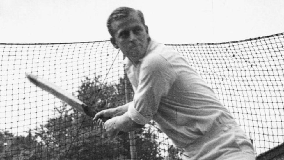 In 1947, cricket was a long-time passion of Prince Philip's and this picture shows him practising in the nets while serving in the Royal Navy.