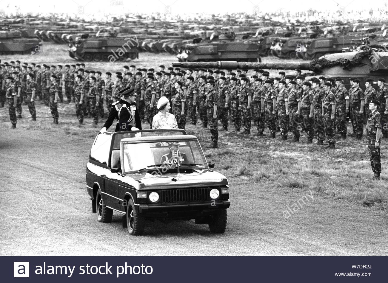 The Queen and Prince Philip inspecting the army at Sennelager, West Germany, in 1977. 
