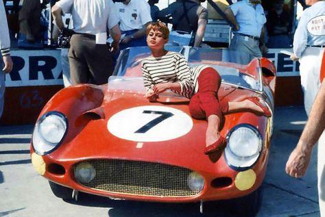 Brigitte Bardot on a red Ferrari.