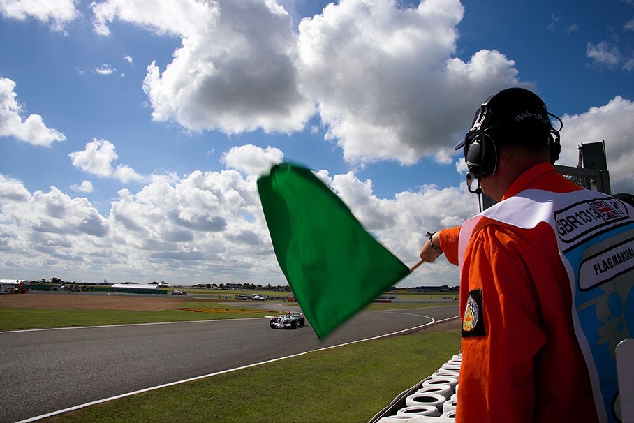 A marshal at Silverstone, Great Britain, in September 2008. 