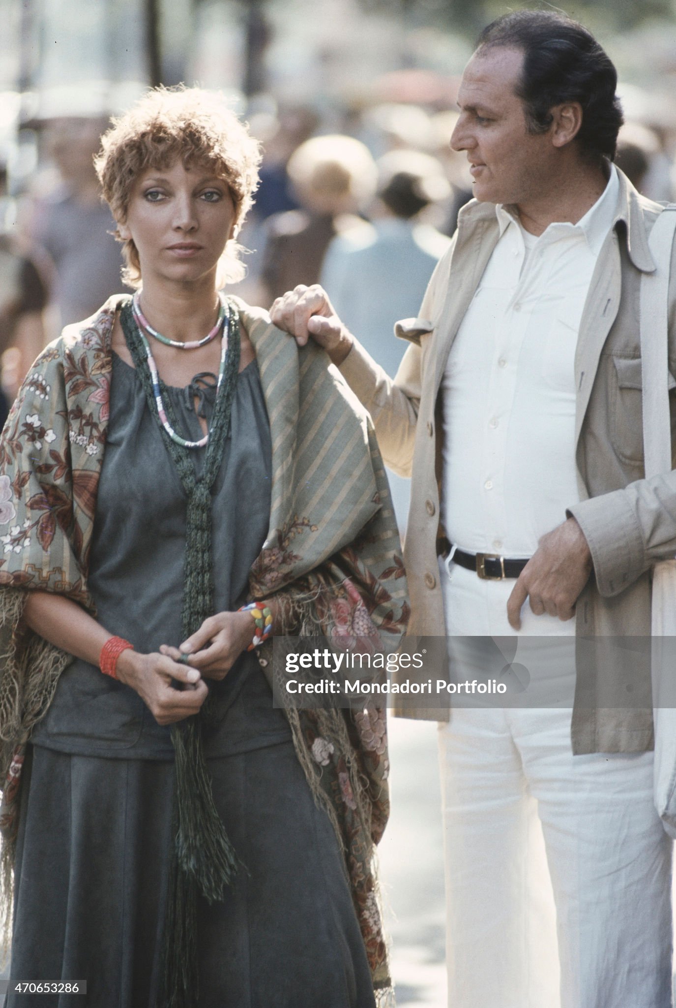 Renzo Arbore and his partner Mariangela Melato at Berlin, Germany, in 1977. 