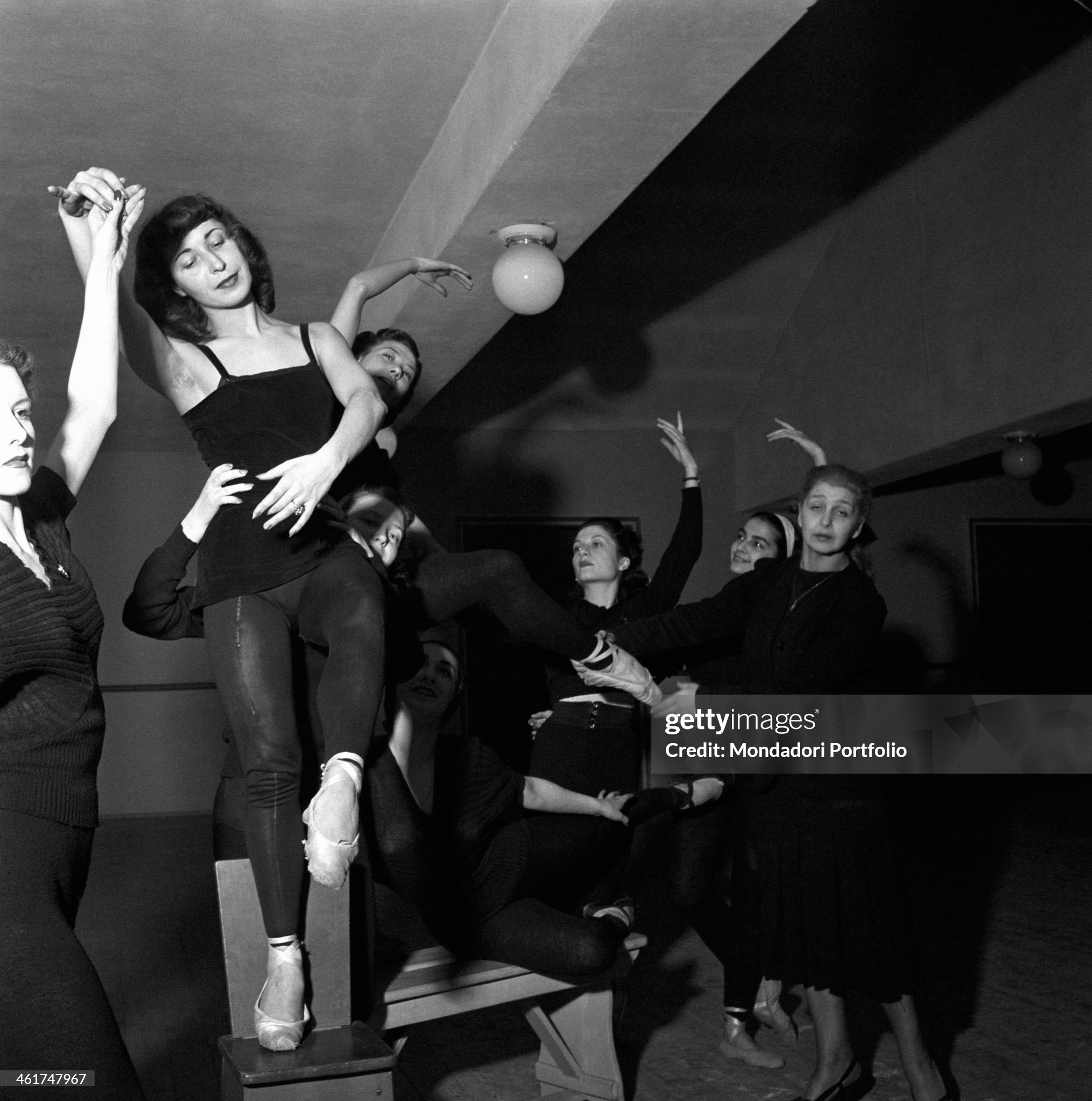 The ballet company of La Scala Theatre in Milan rehearsing the choreography of a theatrical show in 1948. 
