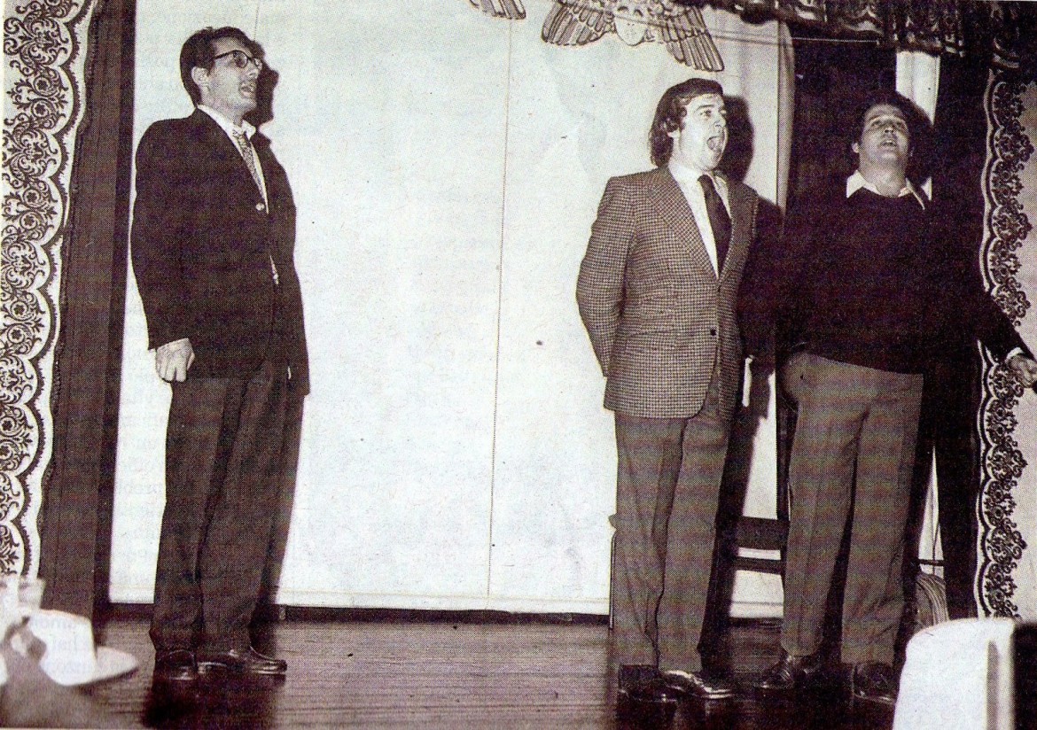 Giorgio Faletti with Enzo Jannacci and Renato Pozzetto performing at the Derby.