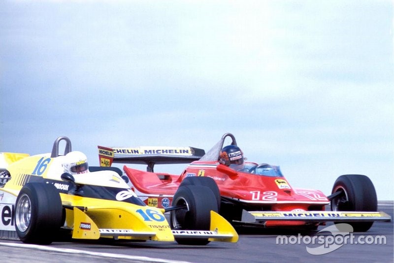 Gilles Villeneuve, Ferrari 312T4, René Arnoux, Renault RS10. 