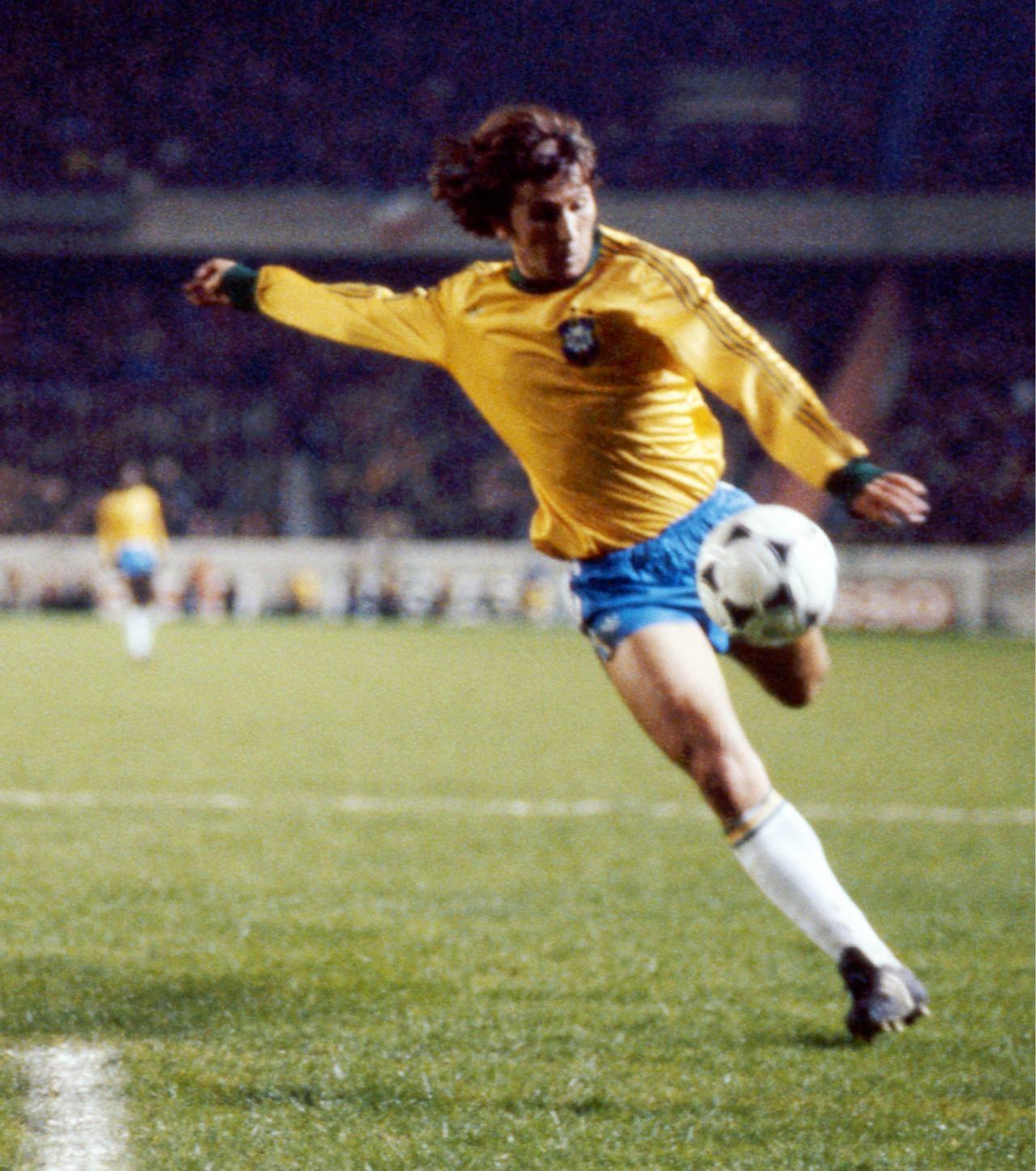 Zico playing with Brazil.
