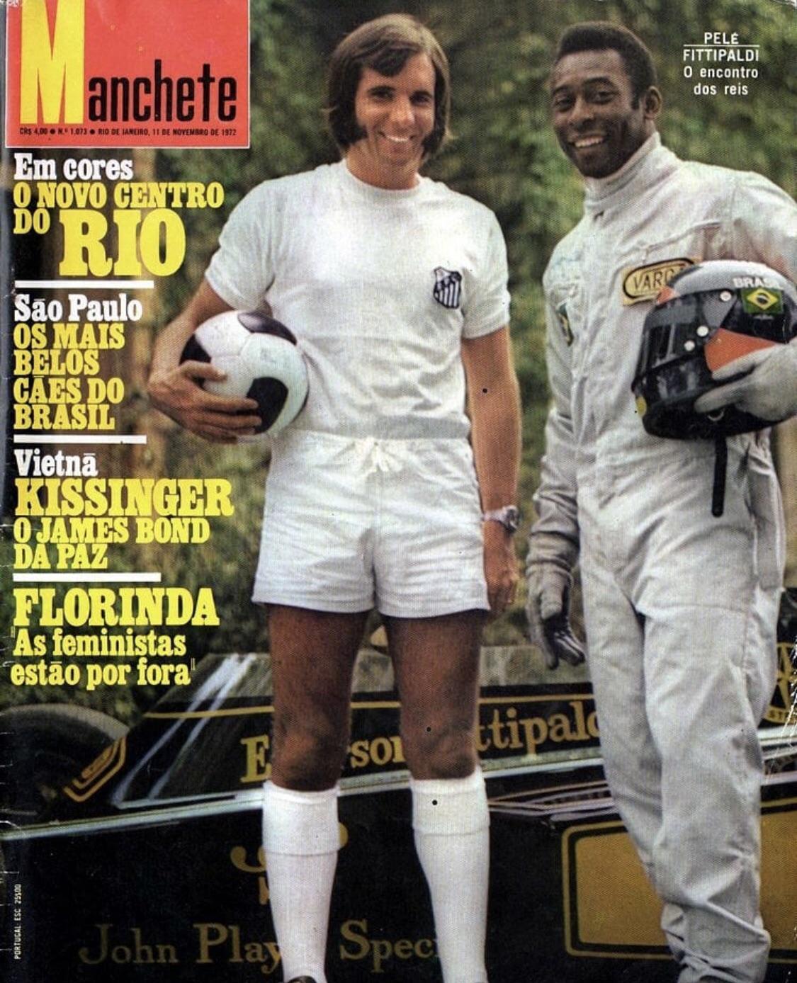 Emerson Fittipaldi and Pelé on a Brazilian magazine in 1972.