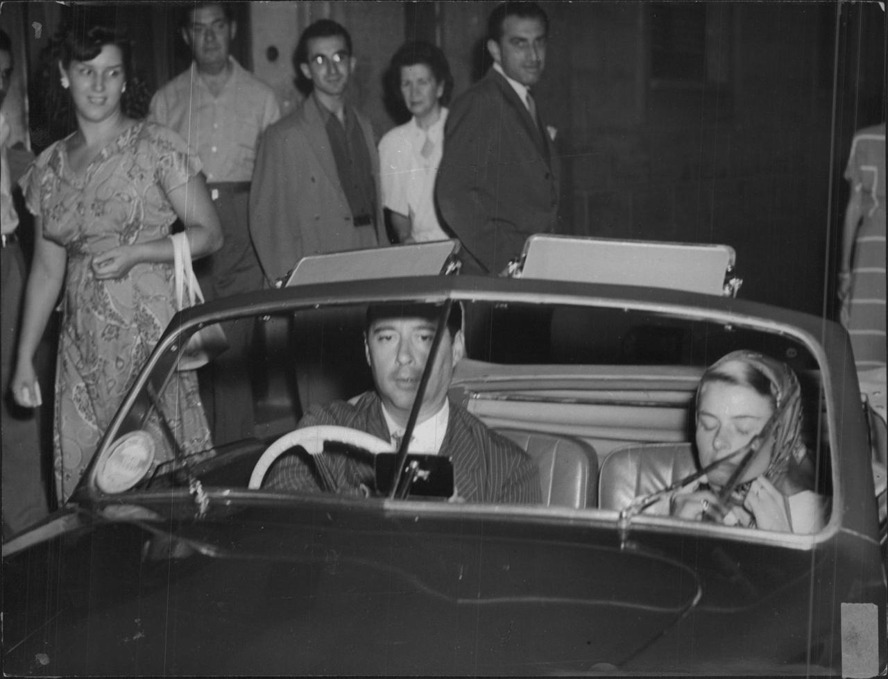 Ingrid Bergman and her husband Roberto Rossellini, always in a Cisitalia spyder in 1953.