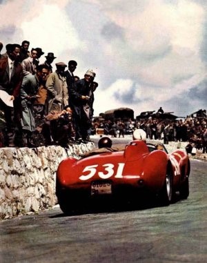 This is one of the last photos taken of Alfonso De Portago in his Ferrari at the 1957 Mille Miglia. 