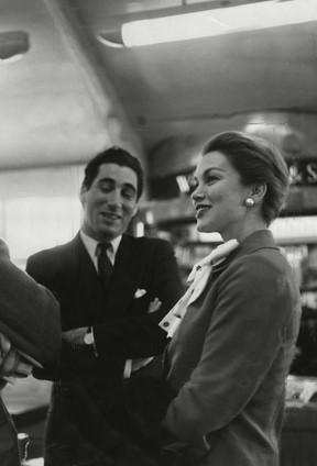 Actress Linda Christian with the marquis de Portago in the department lounge at London airport.