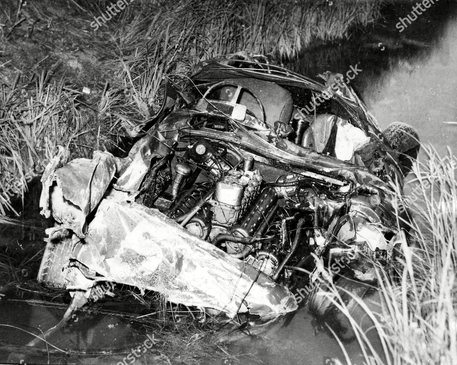 Alfonso de Portago's car after his fatal accident at the Mille Miglia in 1957.