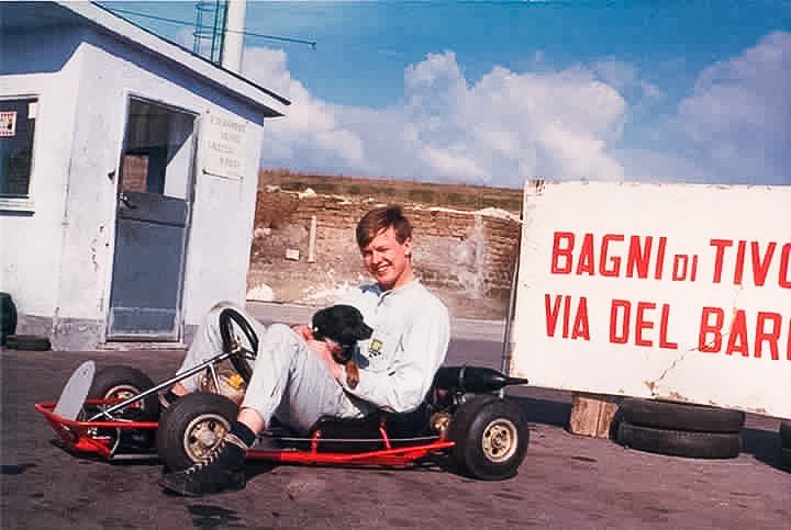 Ronnie Peterson in his kart at Bagni di Tivoli, Italy.