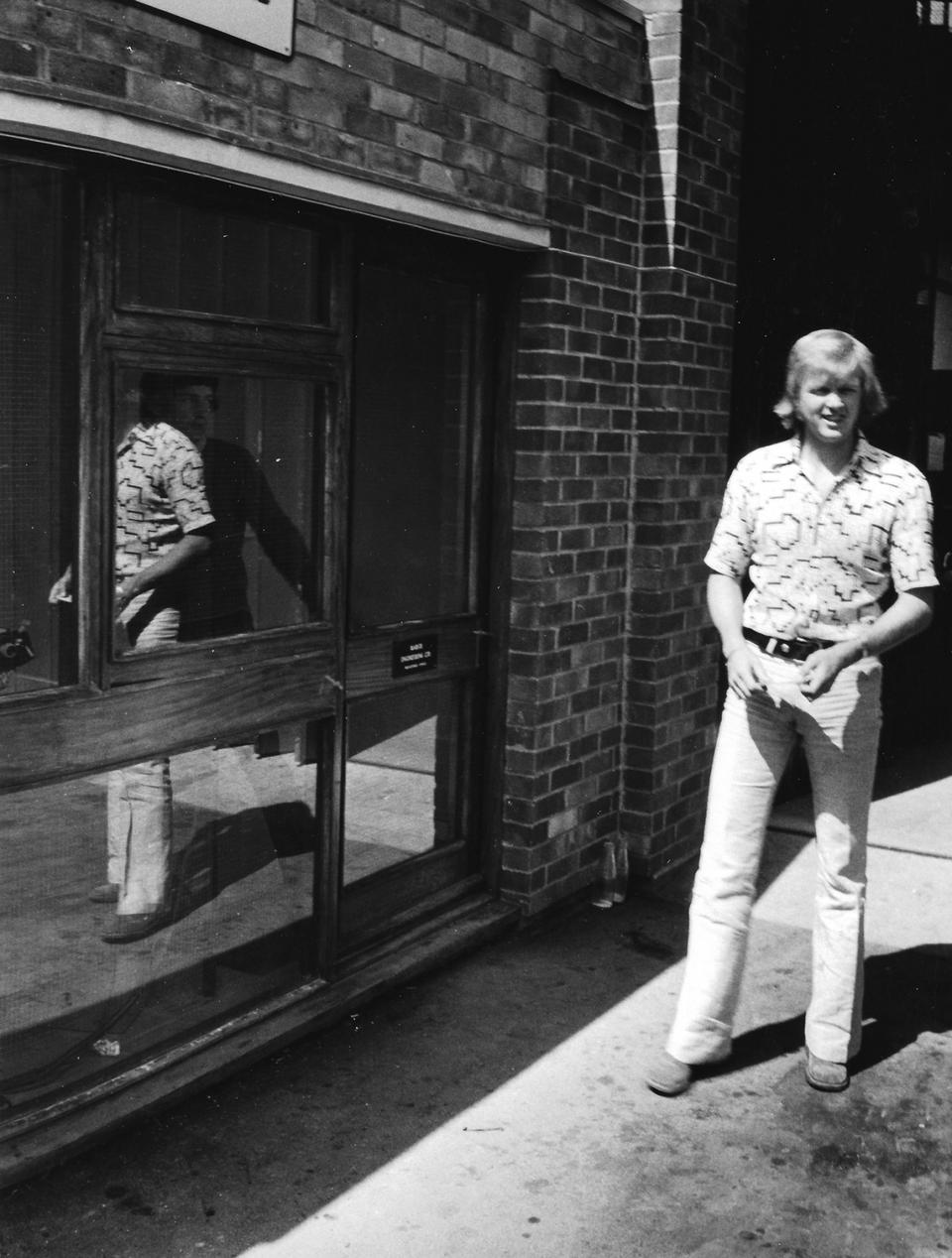 Ronnie Peterson outside the main entrance to the March factory in 1969. 