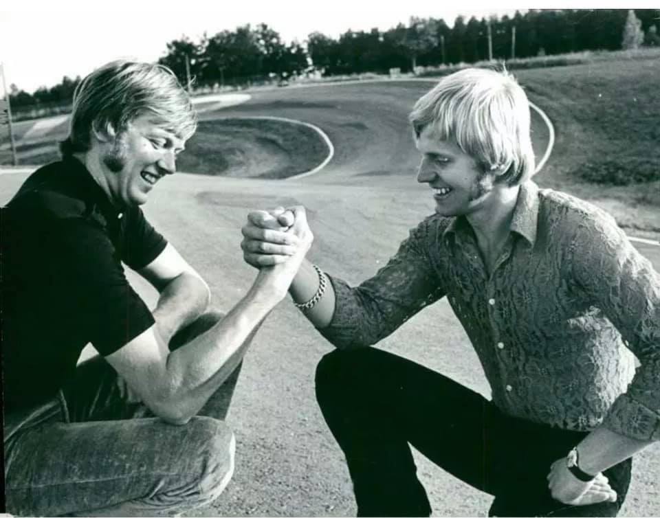 Ronnie Peterson and Reine Wisell at Motorbanan Ring Knutstorp, Sweden, in 1969.