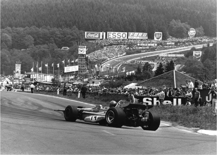 Ronnie Peterson in his March 701 at Spa in Belgium on 07 June 1970. 