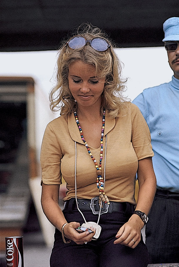 Barbro Peterson keeps the times of her husband at Hockenheim in 1970. 