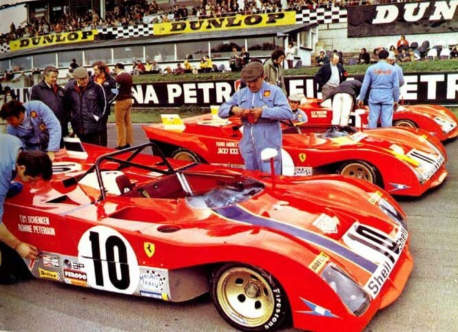 Ronnie and Tim Schenken, Ferrari 312 PB with number 10, in 1972.