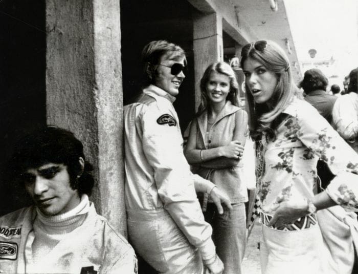 Francois Cevert, Ronnie Peterson, Barbro Peterson and Helen Stewart.