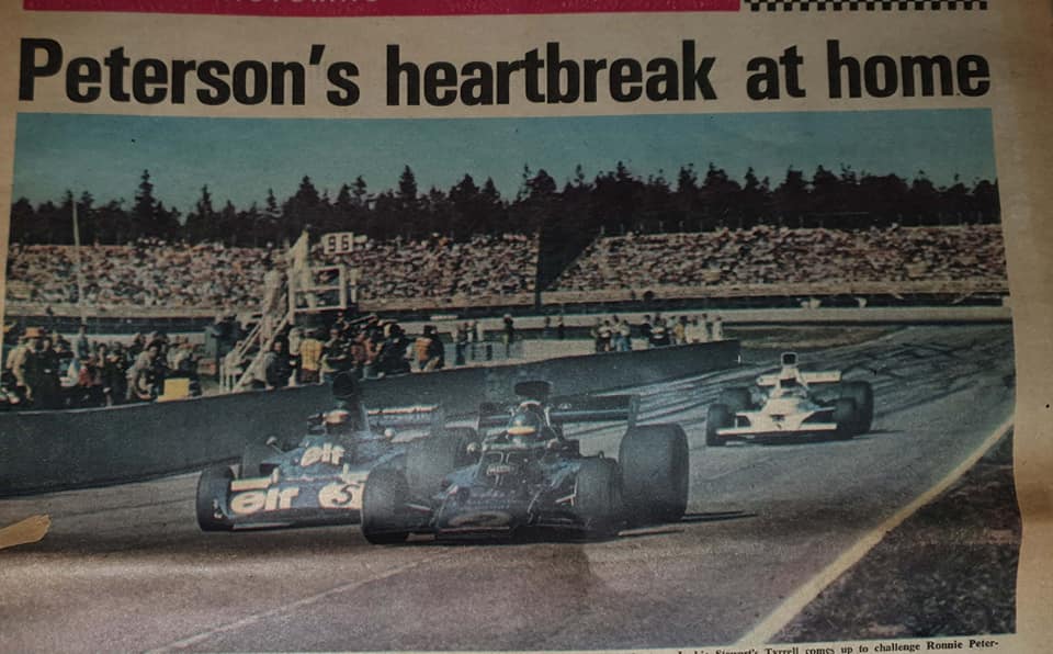 Ronnie Peterson, Lotus and Francois Cevert, Tyrrell, at the Swedish Grand Prix at Anderstorp on 17 June 1973.