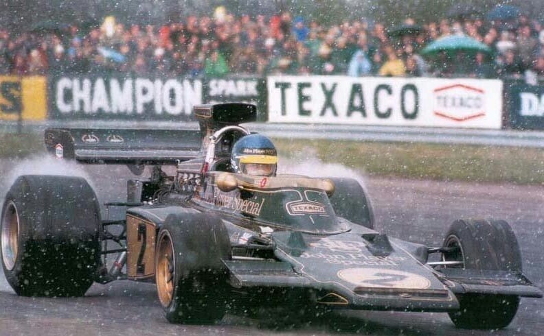 Ronnie Peterson and the snow …. at Silverstone in 1973.