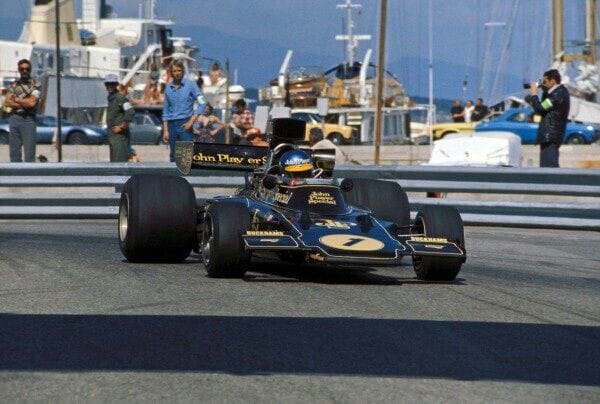 Ronnie Peterson in a Lotus 72 Ford at Monte Carlo in 1974.