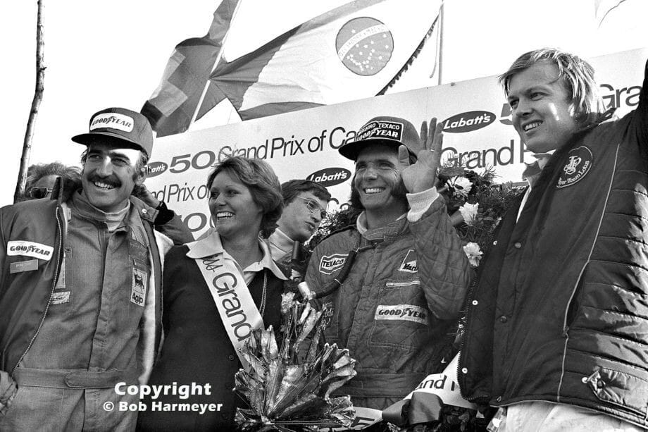 Emerson Fittipaldi wins at Mosport, Canada, on 22 September 1974 and is Champion of the world. Clay Regazzoni is second and Ronnie Peterson third. 