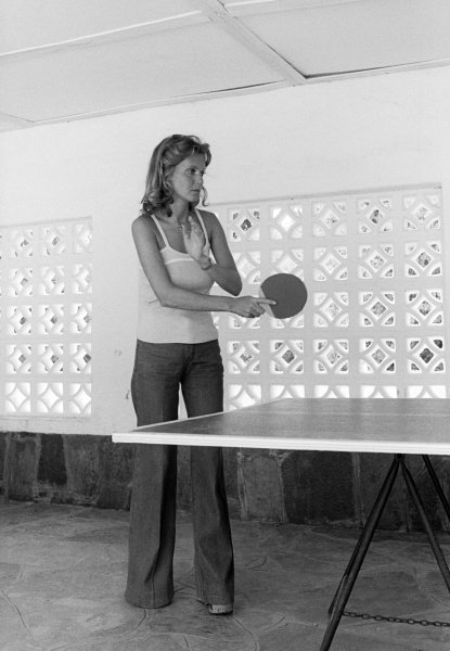 Barbro Peterson, Sweden, enjoys a game of table tennis at the Kyalami Ranch Hotel on 01 March 1975.