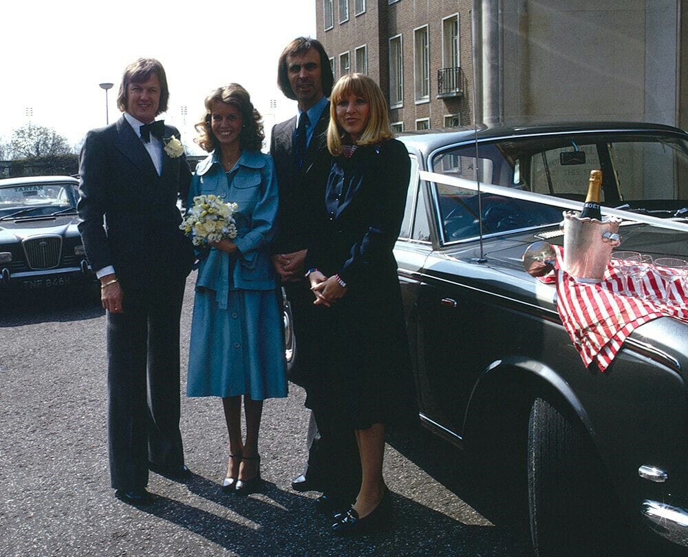 Barbro and Ronnie Peterson on their wedding day on 20 April 1975. With them Tim Schenken and his wife.
