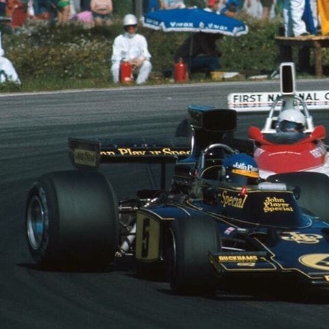 Ronnie Peterson, Lotus, at Anderstorp, Sweden, on 08 June 1975.