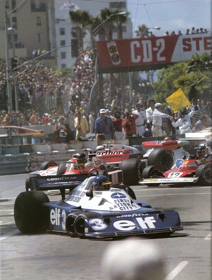 Ronnie Peterson, Tyrrell P34B, at the US Grand Prix West in Long Beach on 03 April 1977.